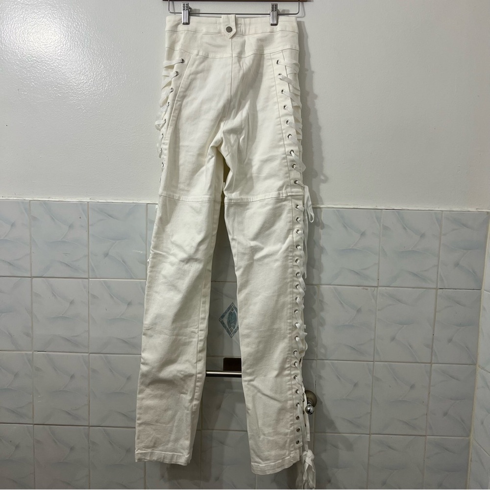 I AM GIA Small White Holly Grunge Edgy Casual Lace Up Pants - Picture 8 of 12